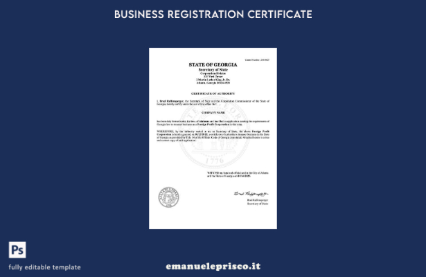 certificato di autorità stile verificato USA Georgia Modello Word e PDF